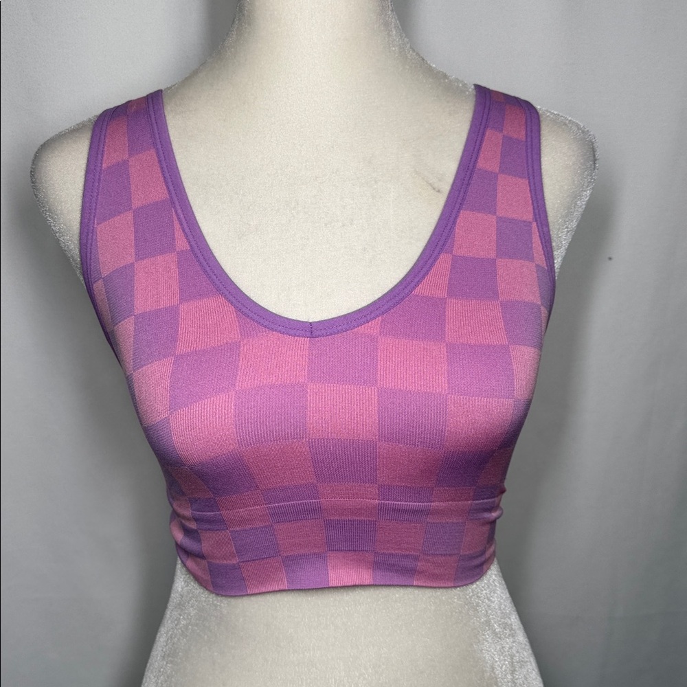 💜3/$15 Colsie Pink and Purple Checkered Women's Sports Bra